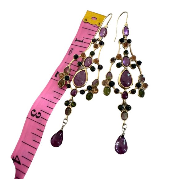 Rare Monet chandelier earrings faux tourmaline shades purple statement - Picture 7 of 7